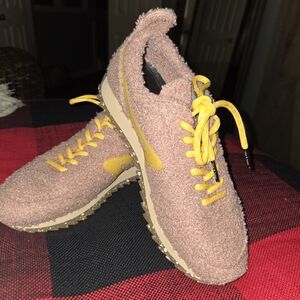 Rag & Bone Textured Shearling  Pink & Yellow Sneakers with Yellow Laces